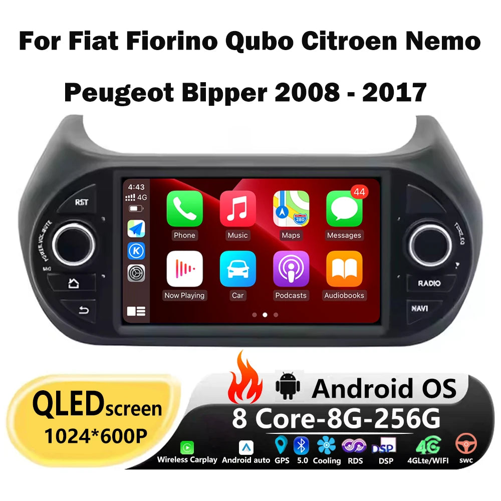 7 Inch For Fiat Fiorino Qubo Citroen Nemo Peugeot Bipper 2008 - 2017 Android 16 Auto Car R