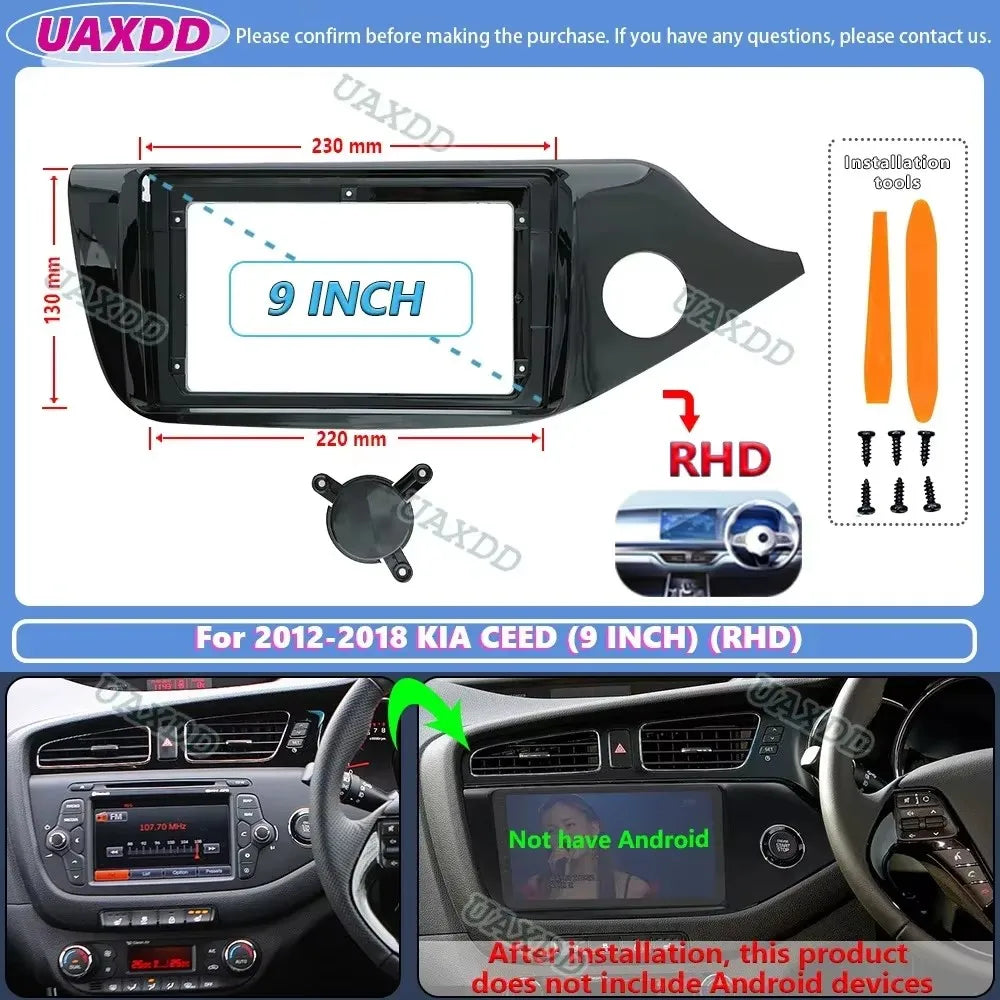 For 2012-2018 KIA CEED 9INCH 2 Din Car stereo radio Android frame panel fascia cable CD ha