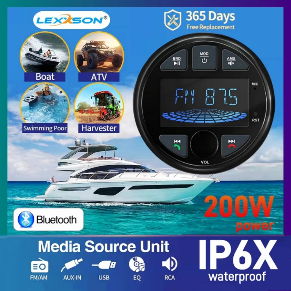 2025 Boat Radio Marine Stereo Source Media Player AM FM RDS Receiver MP3 MP4 Video Play Bl | AUTOKITSHOP
