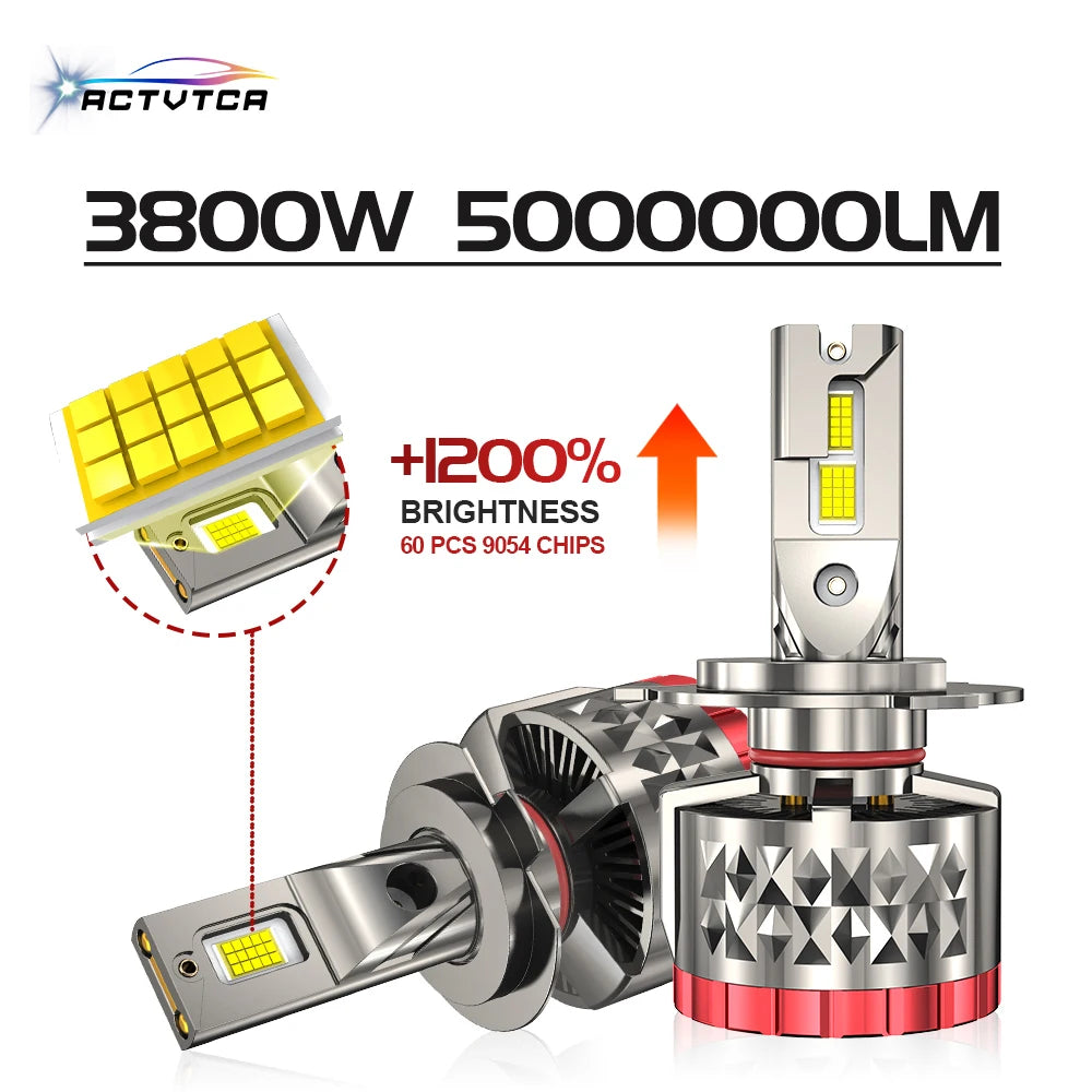 ACTVTCA 3800W H7 LED Car Lights Canbus 5000000LM 9054 CSP LED Lamp for Car H4 H8 H11 HB3 H