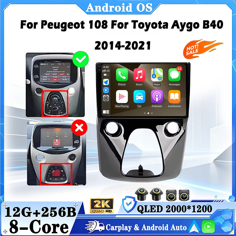 Car Radio Multimedia Player For Peugeot 108 For Toyota Aygo B40 2014-2021 Android System G