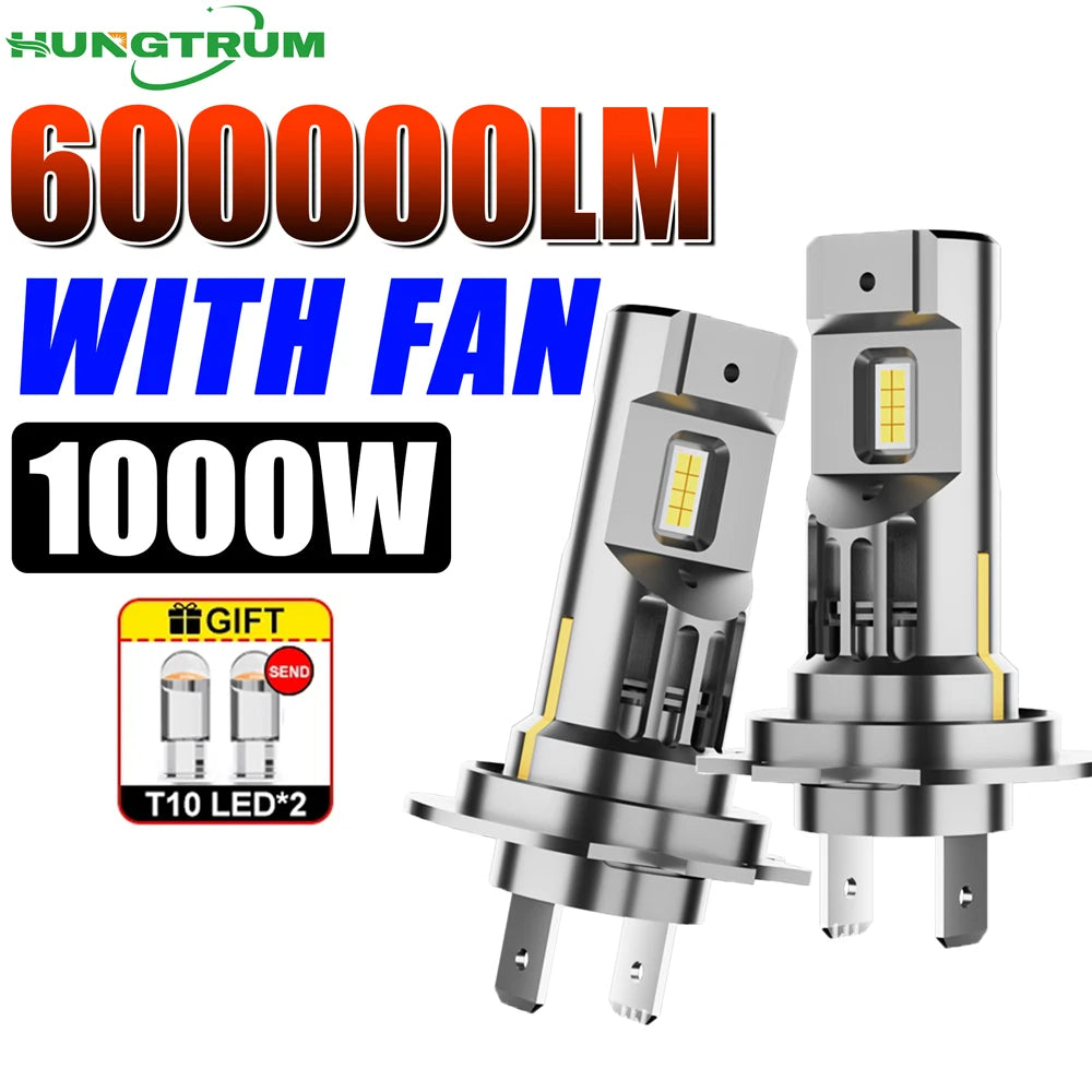 Upgraded H7 LED Headlight 600000LM With Fan Cooling Headlamp 7035 CSP CHIPS Super Bright C
