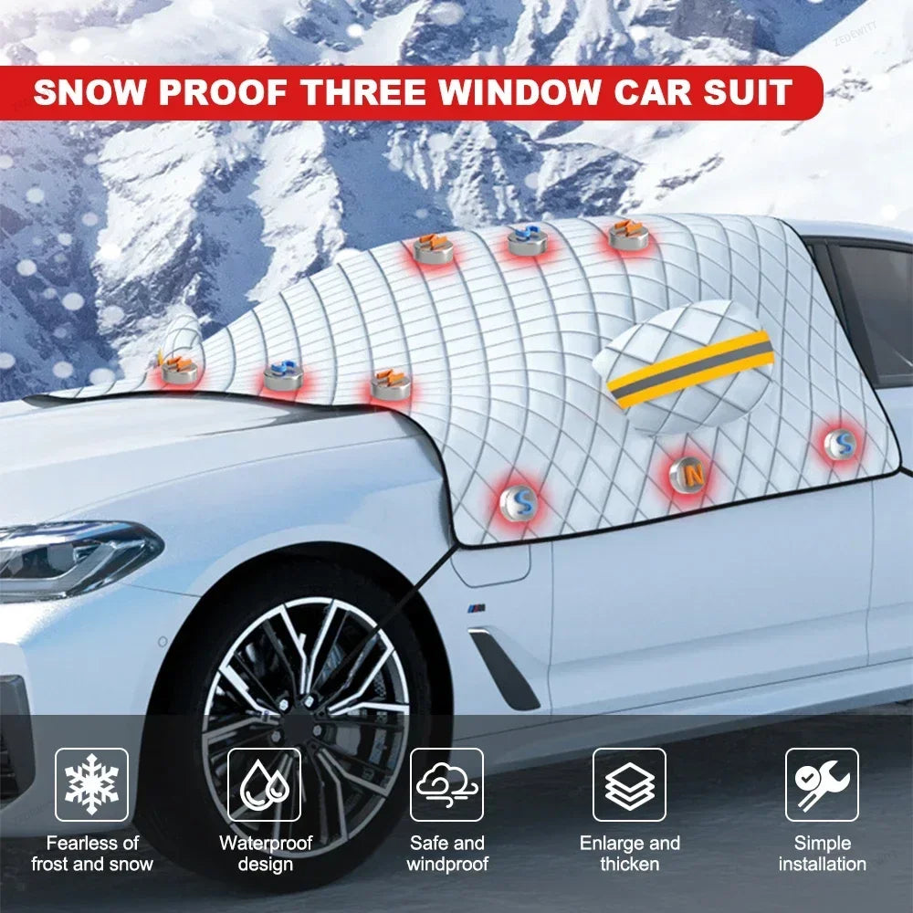Waterproof Car Snow Frost Cover Quilted Windshield Sunshade With Mirror Pouches for Outdoor Vehi - Automotive LED Light