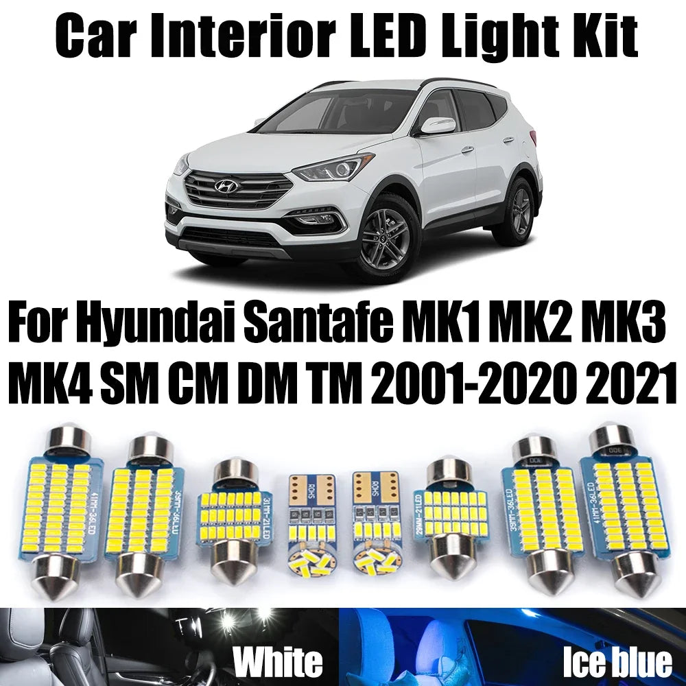 LED Interior Light Kit for Hyundai Santafe Santa Fe MK1 MK2 MK3 MK4 SM CM DM TM 2001-2021 - Canbus Dome Map Door Trun...