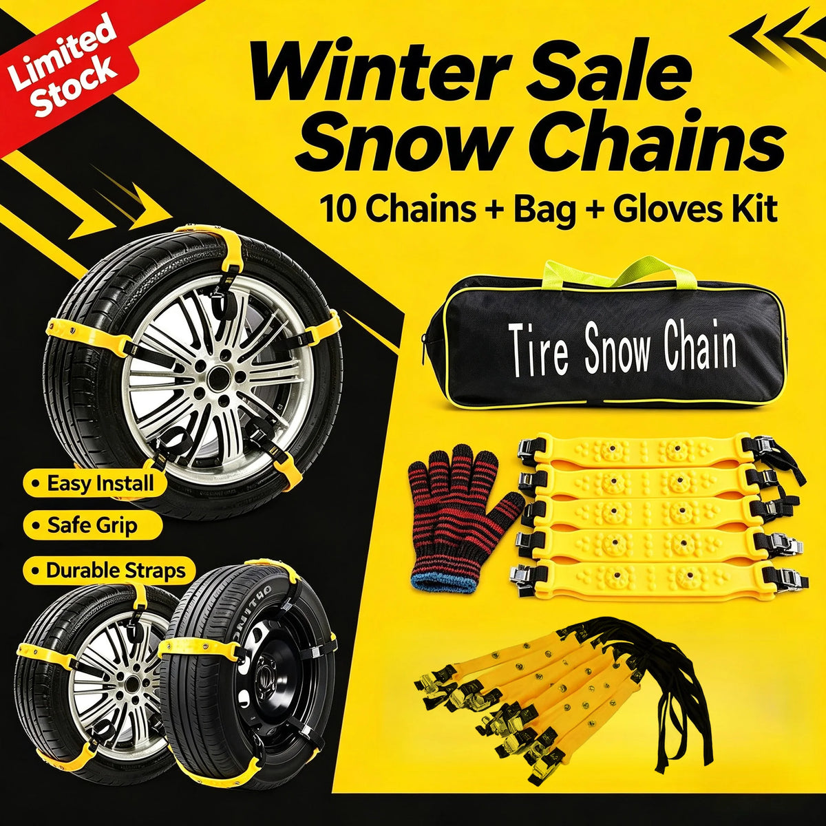Off Road Winter Anti Slip Tire Chains 10PCS Snow Wheel Bands Anti Skid Safety Gear Fit Motorcycl - Automotive LED Light