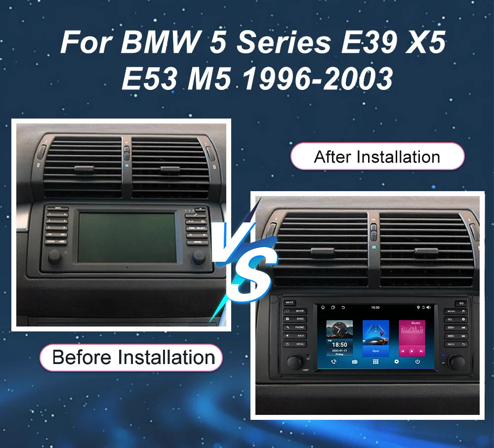 7 Inch Wireless CarPlay Android Auto Radio For BMW 5 Series E39 X5 E53 M5 1996-2003 Car Mu