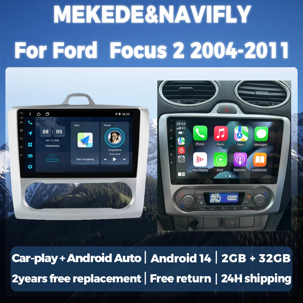 Wireless Carplay Auto Android 14 For Ford Focus 2 3 Mk2 Mk3 2004 2005-2011 Car Radio Multi