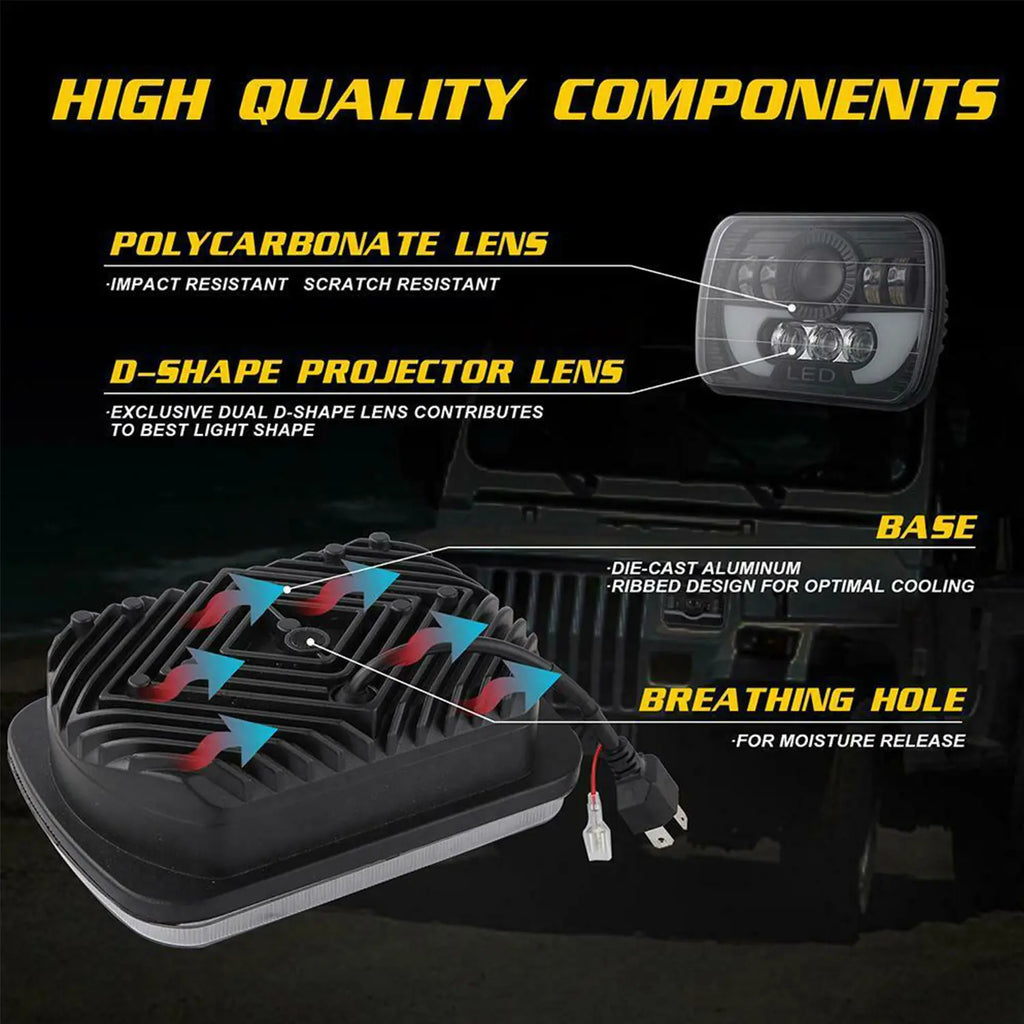 7inch H4 Led Light For Jeep Wrangler Toyota Nissan Ford off road Square Headlight Assembly