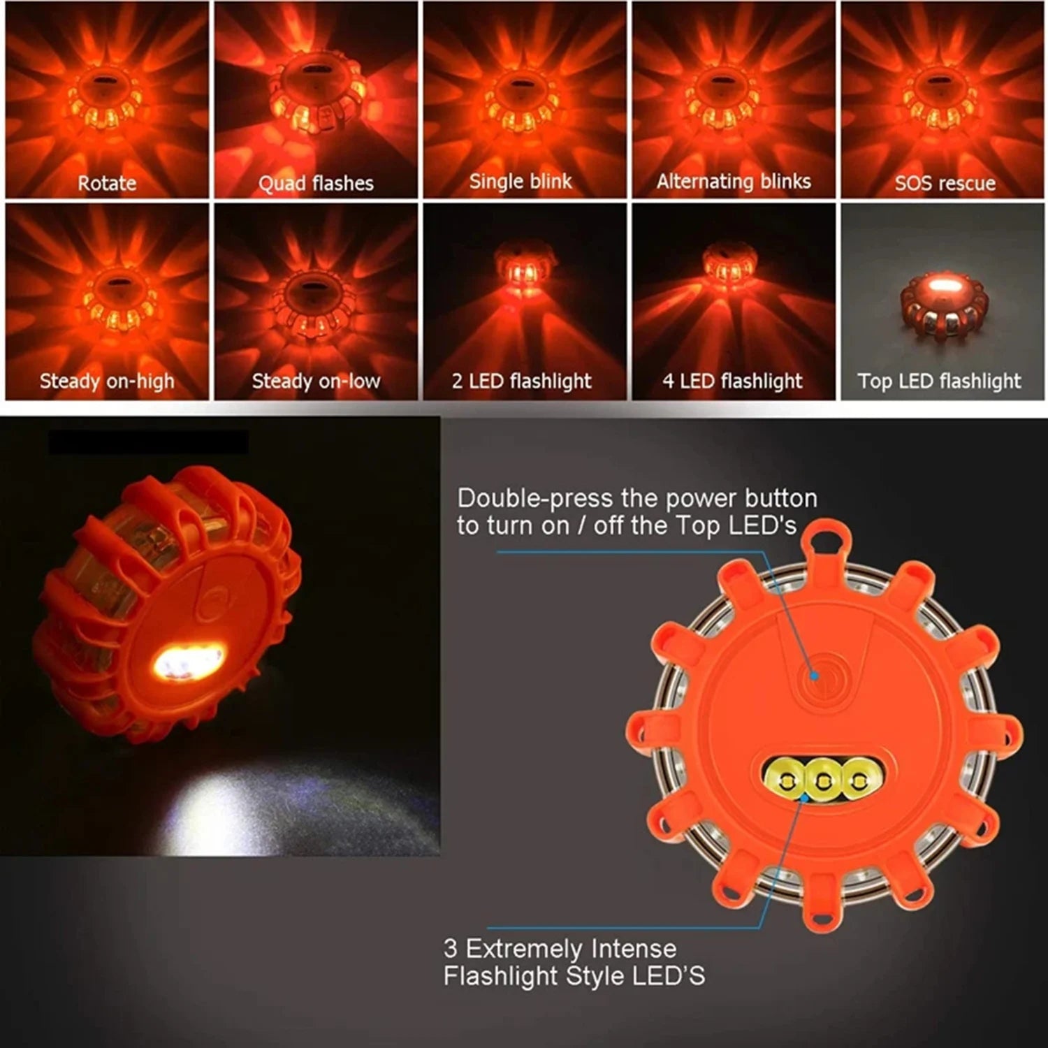 LED Road Flares Emergency Lights Roadside Safety Beacon Disc Flashing Warning Flare Kit Wi