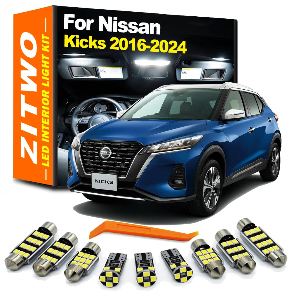 11Pcs LED Bulb Interior Reading Dome Map License Plate Light Kit For Nissan Kicks 2016 2017 2018 2019 2020 2021 2022 2023 2024