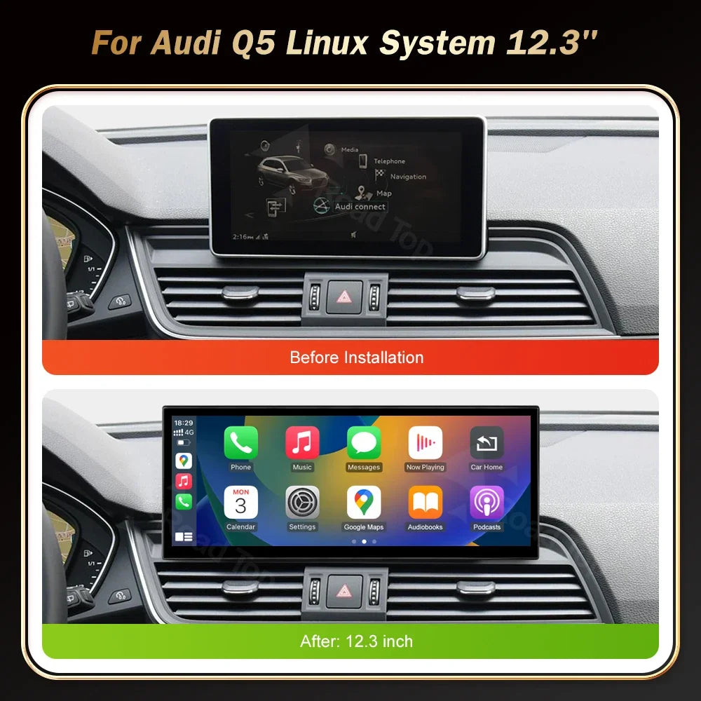 Wireless CarPlay RoadTop 12.3 inch For Audi Q5 2018-2019 MIB2 Multimedia Display Android A