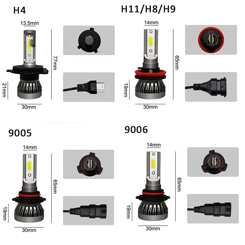 2PCS/pair Mini Lights Auto H7 LED H4 Bulb H3 H8 H9 H11 9005 9006 9012 6000LM Car Headlight H1 6000K Auto Fog Light 12V LED Bulb