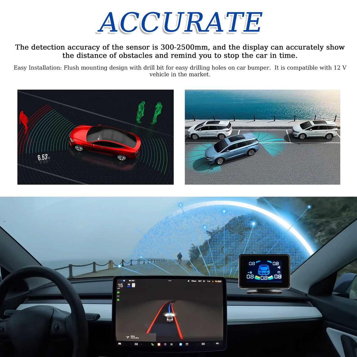 Car Parking Sensor Reversing Radars System Front & Rear Support Sound Warning/Buzzer/Mute with 8 - Automotive LED Light