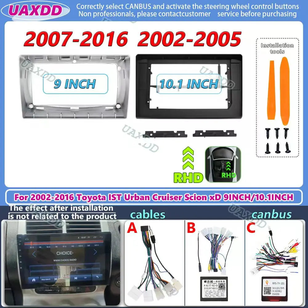 Panneau Fascia dautoradio 2 Din For 2007-2016 Toyota IST Urban Cruiser Scion xD 9 10.1INCH