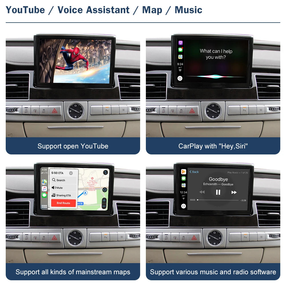 Road Top Wireless CarPlay Android Auto Interface for Audi A8 D3 2012-2018, with AirPlay Mi | AUTOKITSHOP