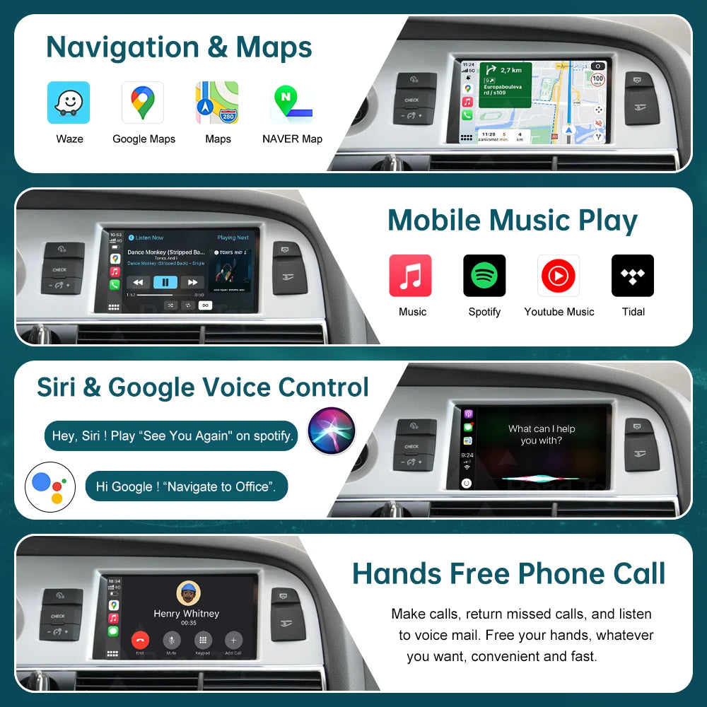 RoadTop Linux Wireless CarPlay Android Auto Interface for Audi Q7 2010-2015, with Mirror L