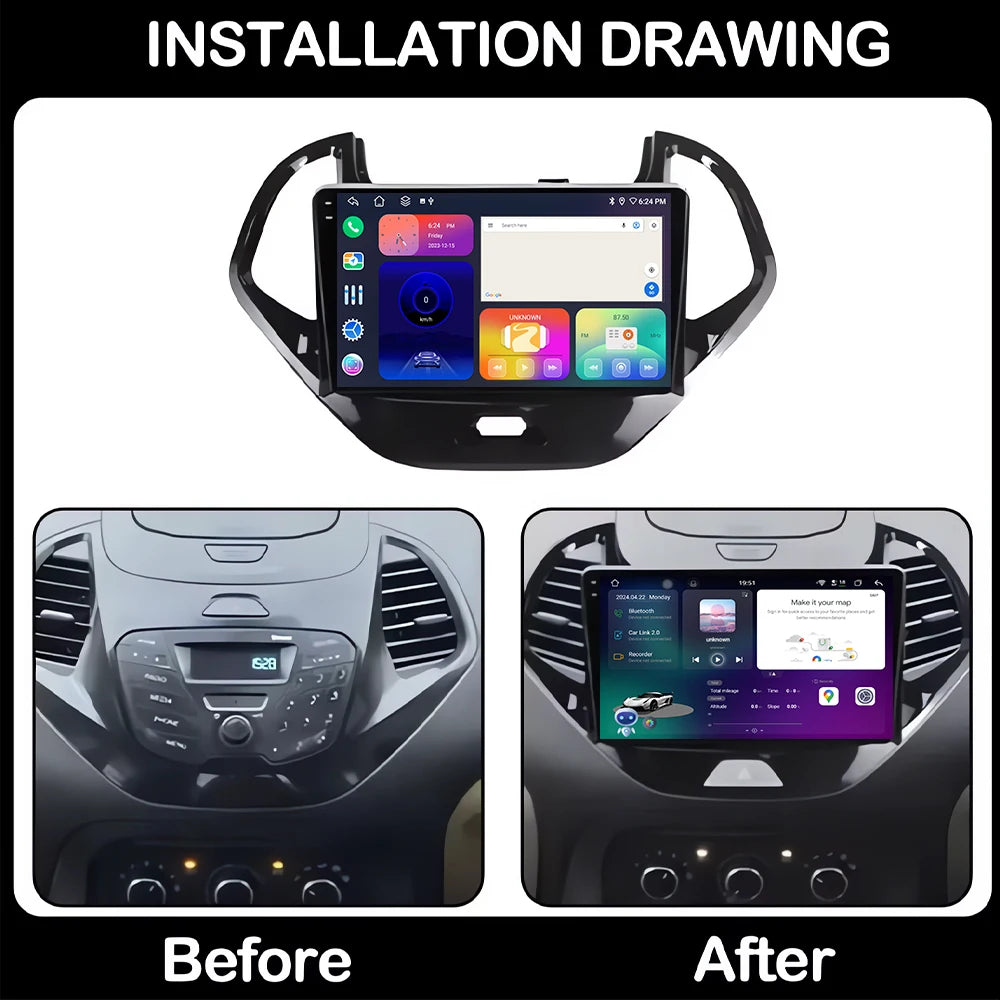 9" Android Auto For Ford Figo KA 2015-2020 QLED DPS Screen Car Radio Stereo Multimedia Wir