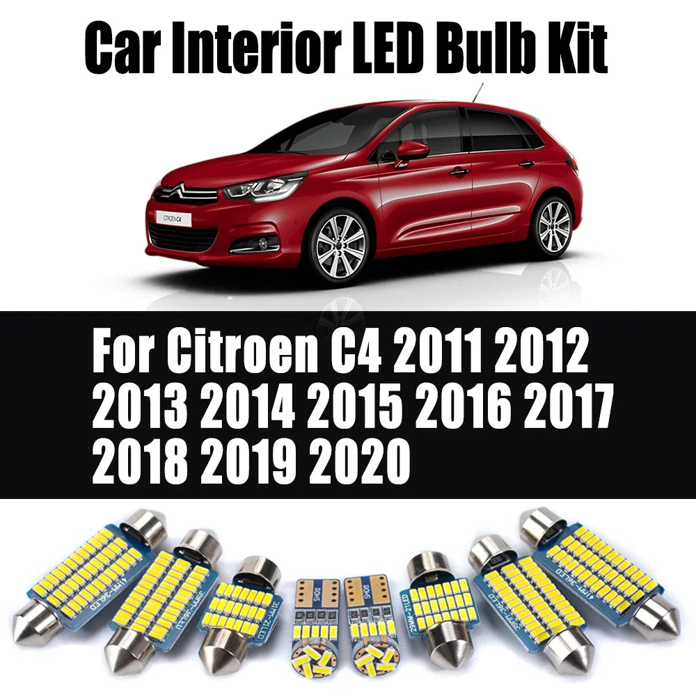 17-Piece LED Interior Light Kit for Citroen C4 2011- 2014 - Canbus Dome Map Door Trunk Bulbs | AUTOKITSHOP