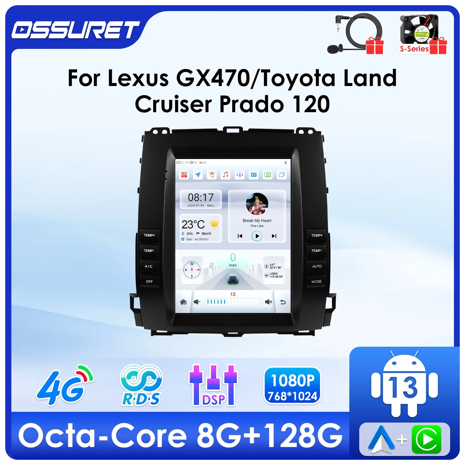 9.7"7862 Android 13 Auto Car radio For Toyota Land Cruiser Prado 120 for Lexus GX470 Multi