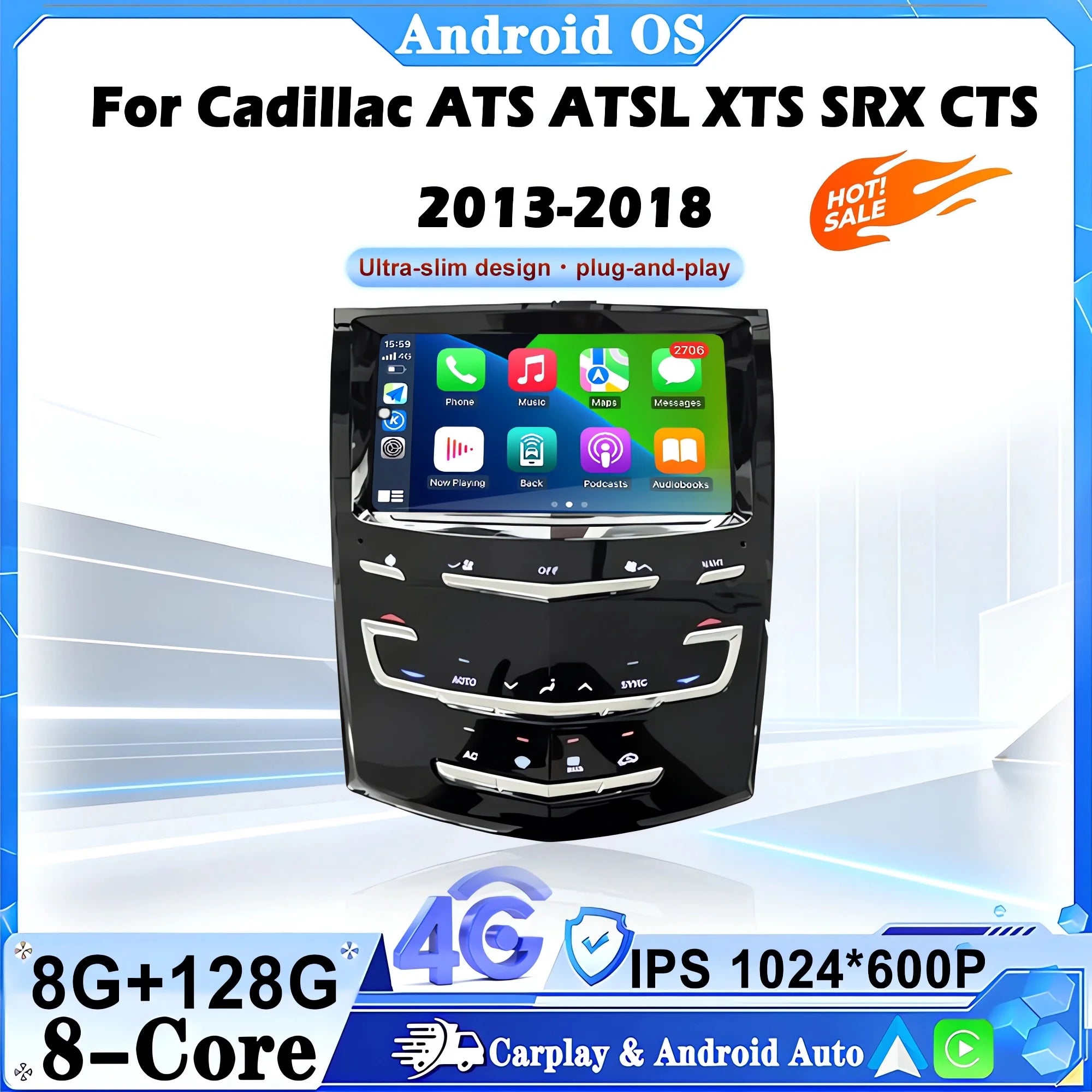 8“ Android 16 DSP Stereo For Cadillac ATS ATSL XTS SRX CTS 2013-2018 Bluetooth Wireless Ca
