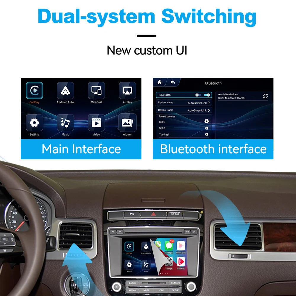 6.5" Wireless CarPlay Android Auto Interface for Volkswagen Touareg RCD550 2010-2017 - Mirroring AirPlay Kit