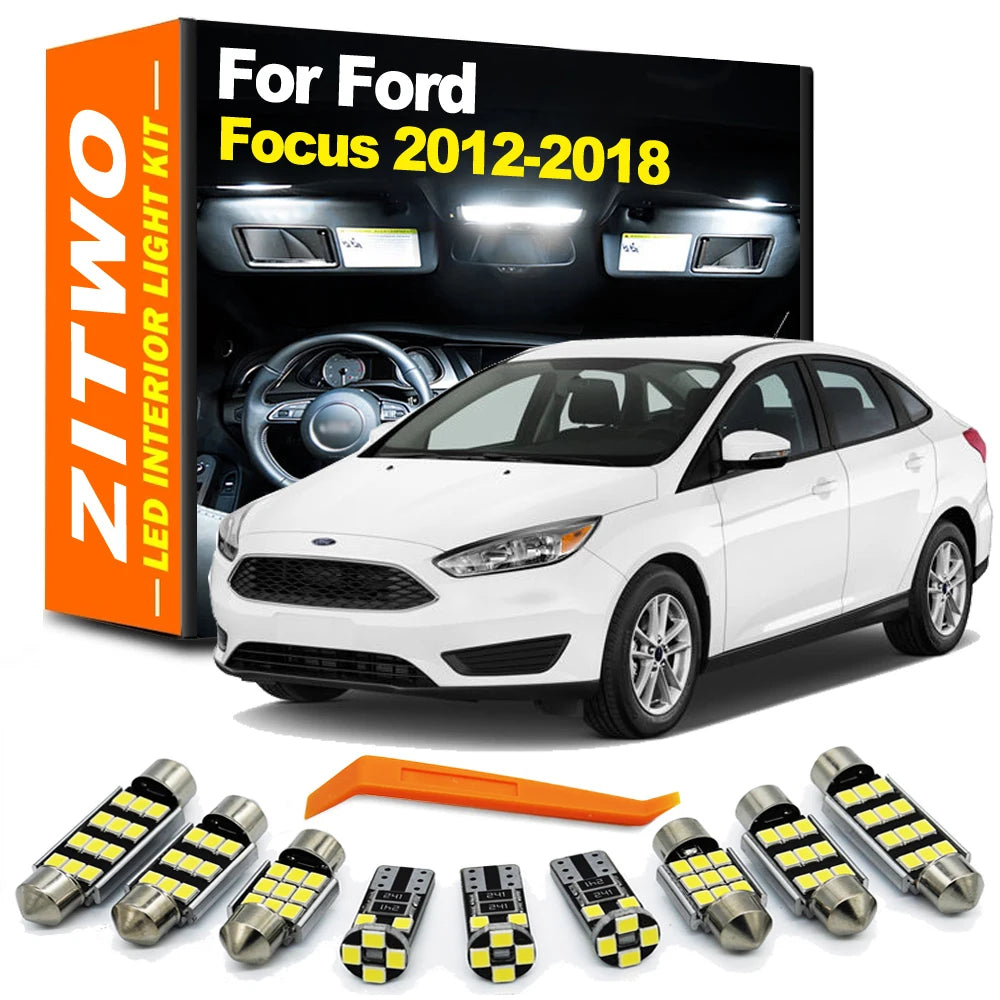 12Pcs LED Interior Light Vanity Mirror Bulb Kit For Ford Focus 3 MK3 ST 2012 2013 2014 2015 2016 2017 2018 Dome Map Trunk Lamp