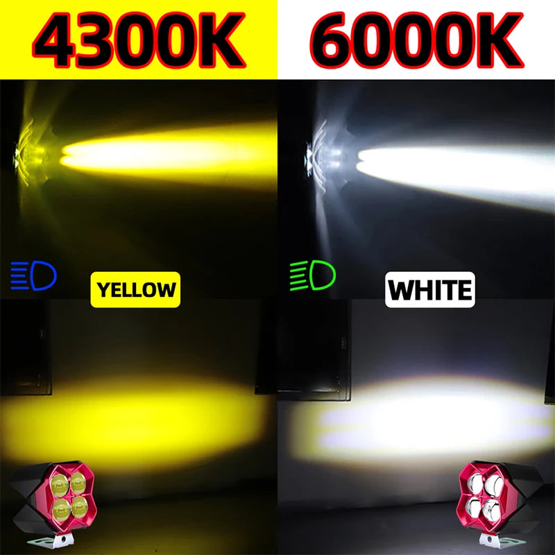 4300K 6000K Motorcycle Spotlights 4X4 Off Road LED Headlight 4 Eyes Lens 2.5 inch 3 Modes