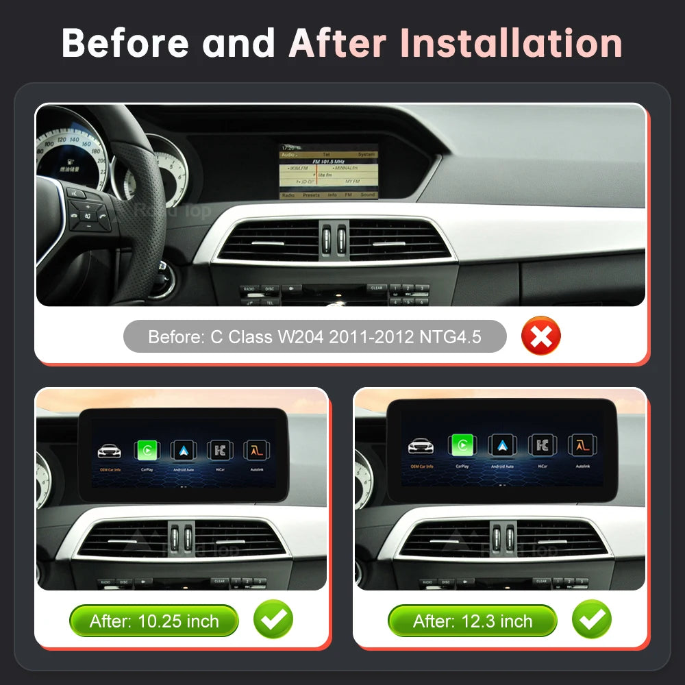 1920*720 Linux Multimedia Display Screen Wireless CarPlay Android Auto for Mercedes-Benz C | AUTOKITSHOP