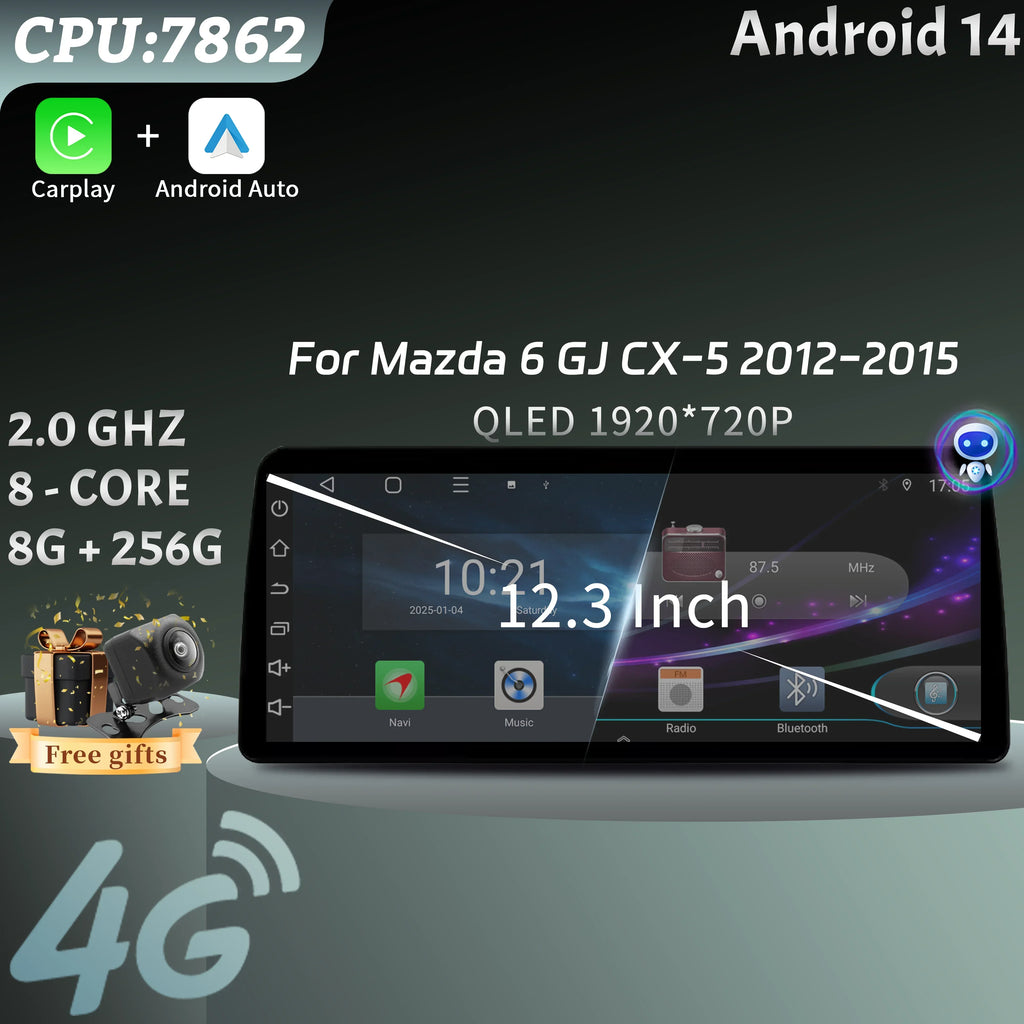 12.3inch Car Radio Multimedia Navigation For Mazda 6 GJ CX-5 2012-2015 Stereo Wireless Blu