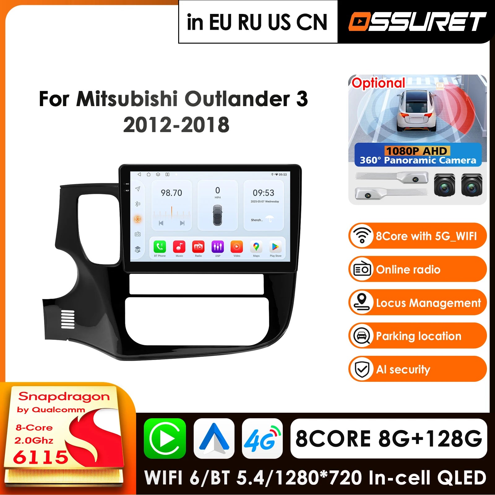 10.1" Car Radio GPS Android for Mitsubishi Outlander 3 GF0W GG0W 2012-2018 - Carplay 4G-LTE 2 Din DSP Multimedia