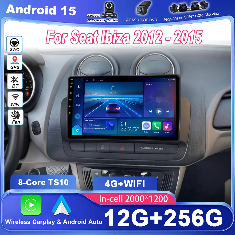 Android 15 For Seat Ibiza 2012 -2015 Car Radio Multimedia Video Player Navigation GPS Wire