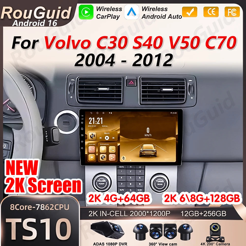 Carplay Screen Car Radio For Volvo C30 S40 V50 C70 2004 2005 2006 2007 2008 - 2012 Android | AUTOKITSHOP