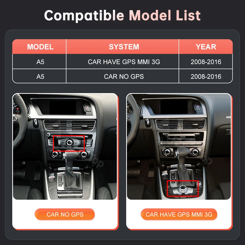 Road Top 1920*720 Multimedia Touch Screen Wireless CarPlay Android Auto for Audi A5 2008-2 | AUTOKITSHOP