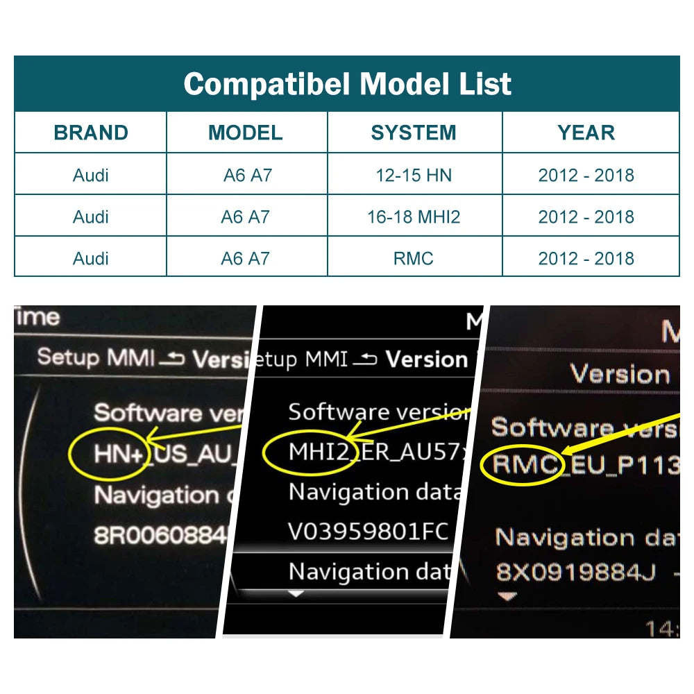 CN RoadTop Wireless CarPlay Android Auto Linux Box for Audi A6 A7 3G MMI 2012-2018, with M
