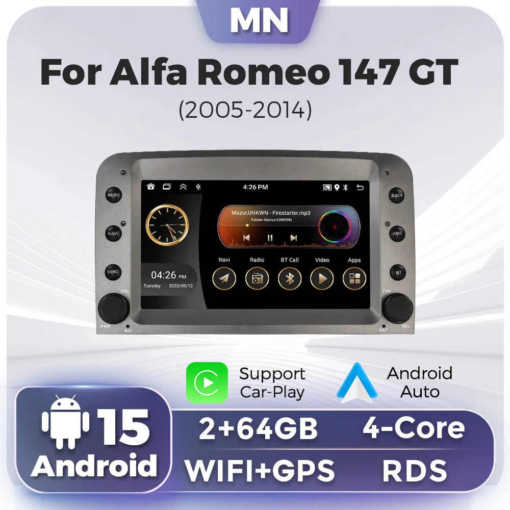 7inch Car Radio for Alfa Romeo 147 GT 937 2005-2014 Carplay Android Auto Multimedia Player | AUTOKITSHOP