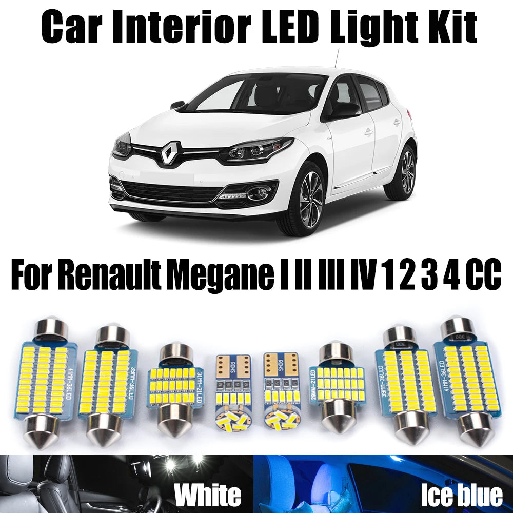 LED Interior Light Kit for Renault Megane I II III IV 1 2 3 4 CC LED Interior Dome Map Reading Trunk License Plate Li...