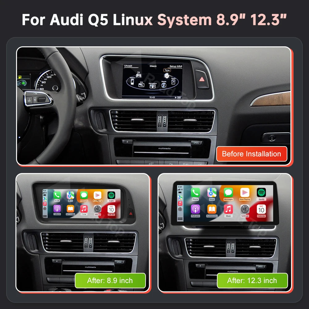 RoadTop Linux Screen Wireless CarPlay Android Auto Car Multimedia Display For Audi Q5 2009 | AUTOKITSHOP