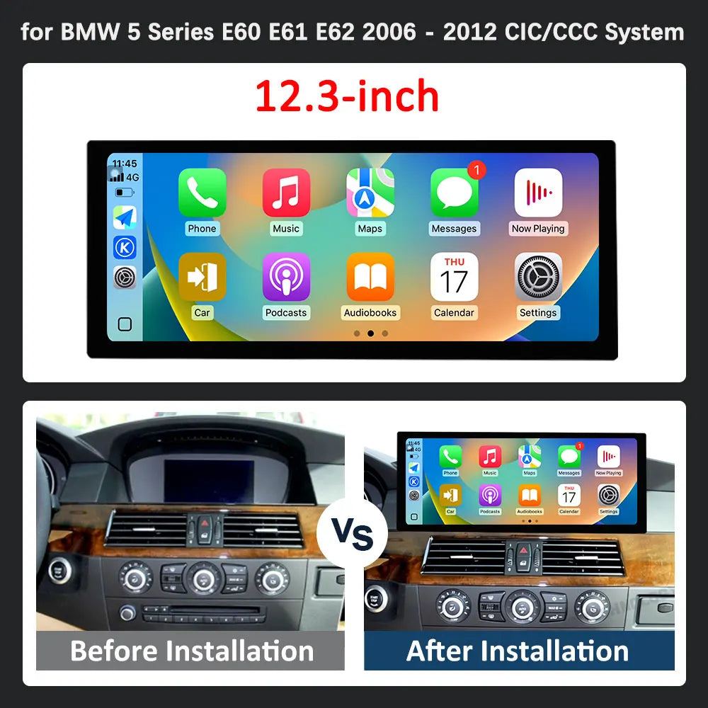 Android 16 for BMW 5 Series E60 E61 E62 2006 - 2012 CIC / CCC System GPS Carplay BT Car Ra