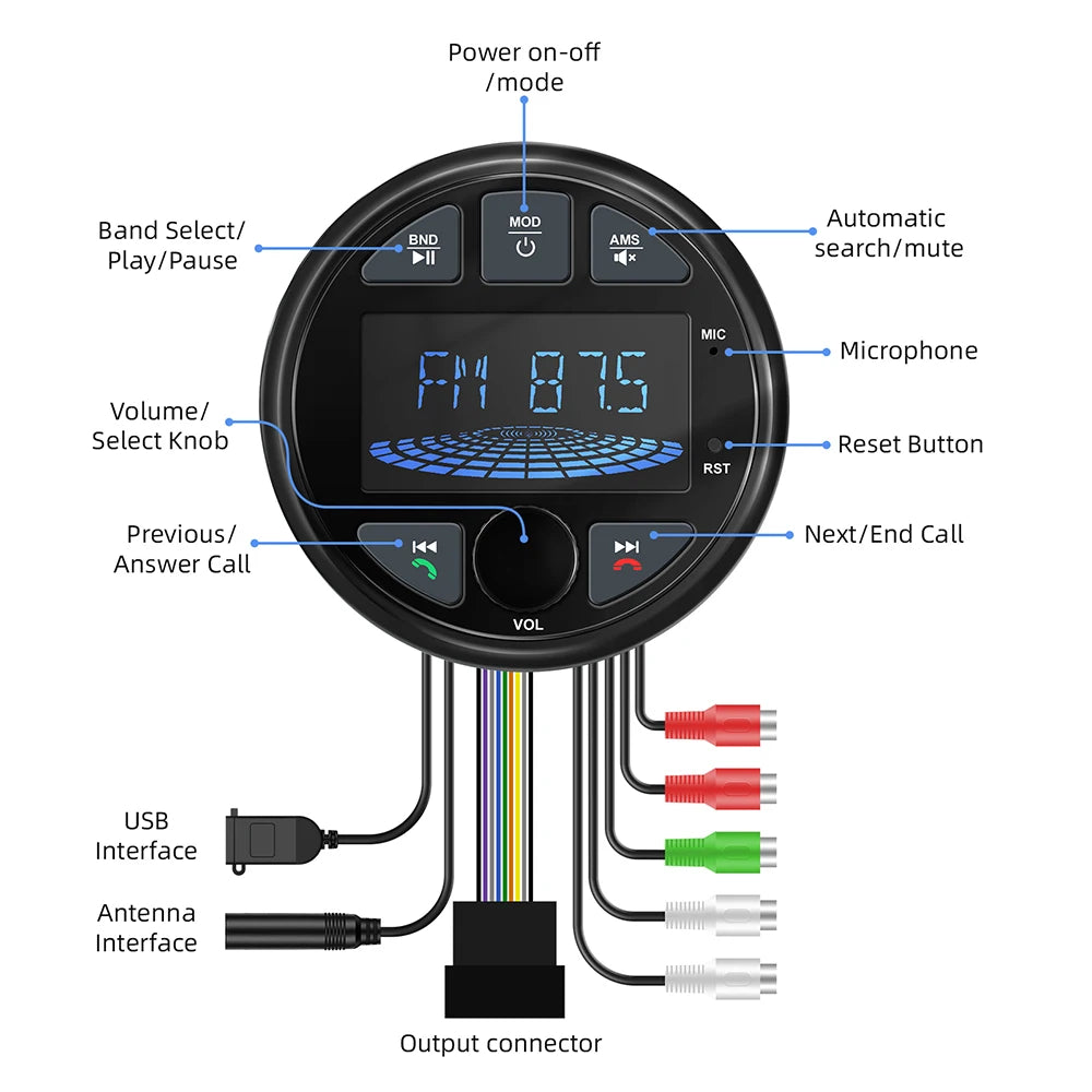 2025 Boat Radio Marine Stereo Source Media Player AM FM RDS Receiver MP3 MP4 Video Play Bl