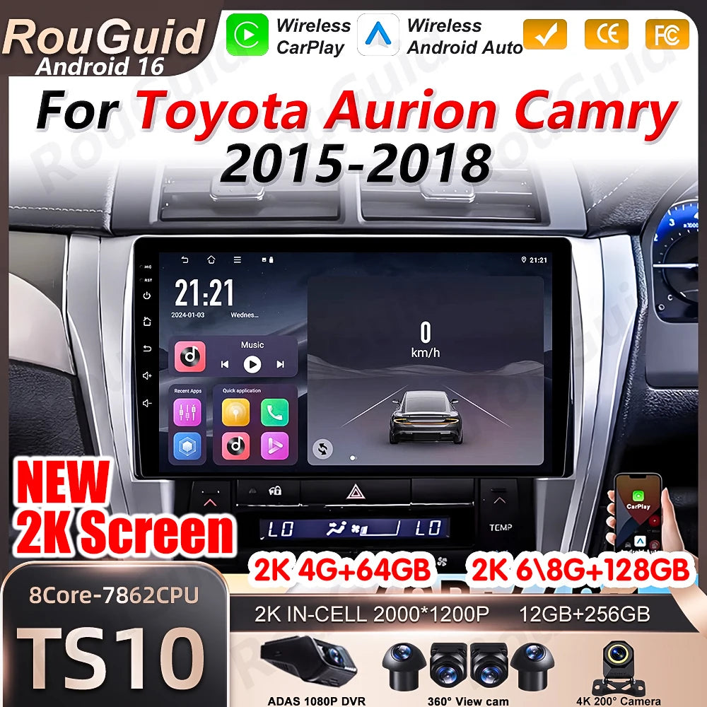 Android16 Auto Car Radio For Toyota Aurion Camry 2015 2016 2017 2018 Carplay BT 5G Multime | AUTOKITSHOP