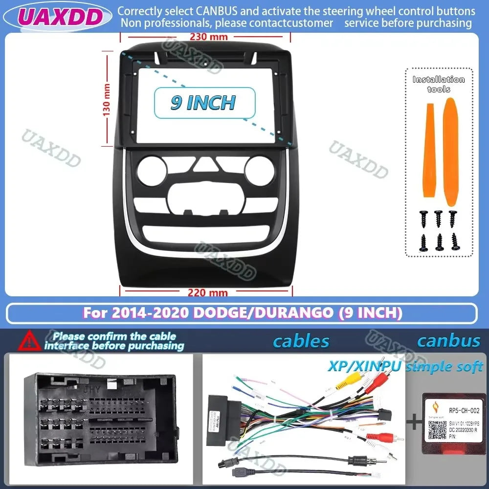 FOR 2014-2020 DODGE DURANGO 9INCH 2 Din Car Android frame fascia cable harness adapter das