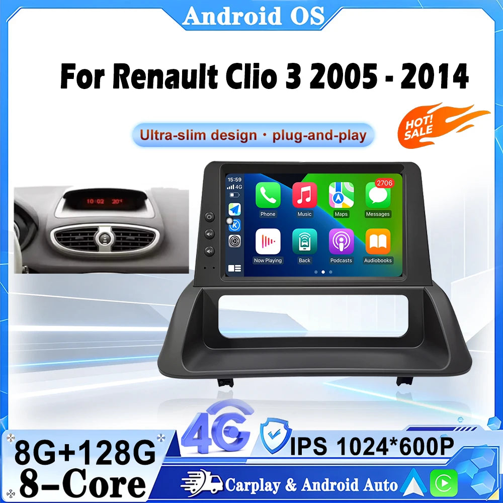 7” For Renault Clio 3 2005-2014 Android 16 Auto Car Radio Navigation GPS Multimedia Video