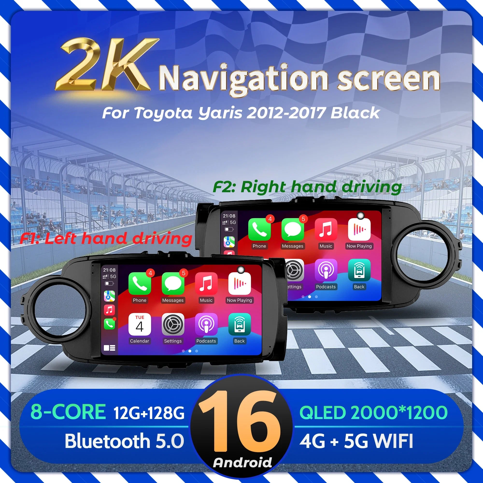 9" Car Radio For Toyota Yaris 2012-2017 Black Android 16 Wireless BT Carplay Multimedia Na