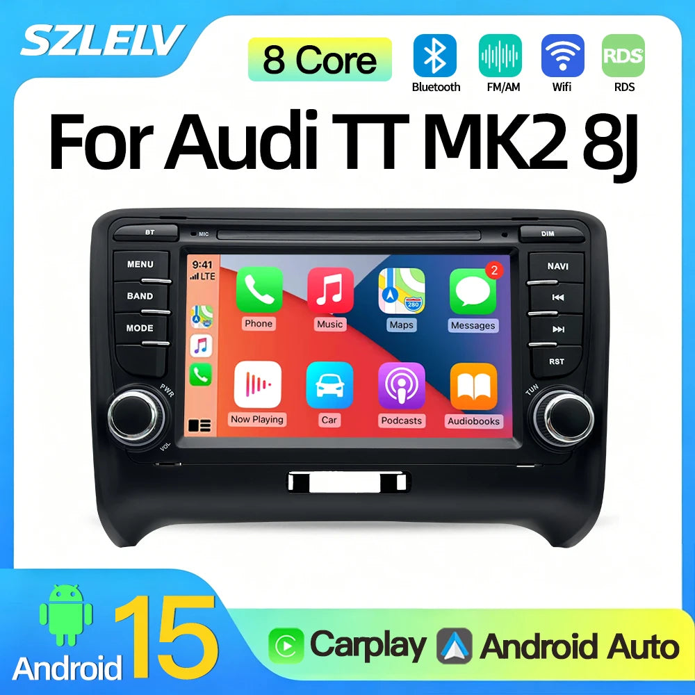 SZLELV Android 15 Auto Car Radio For Audi TT MK2 8J 2006-2014 Multimedia Player Stereo GPS