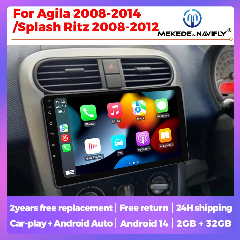 For OPEL Agila SUZUKI Splash Ritz 2008-2014 Android 14 Car Radio Multimedia Video Player A