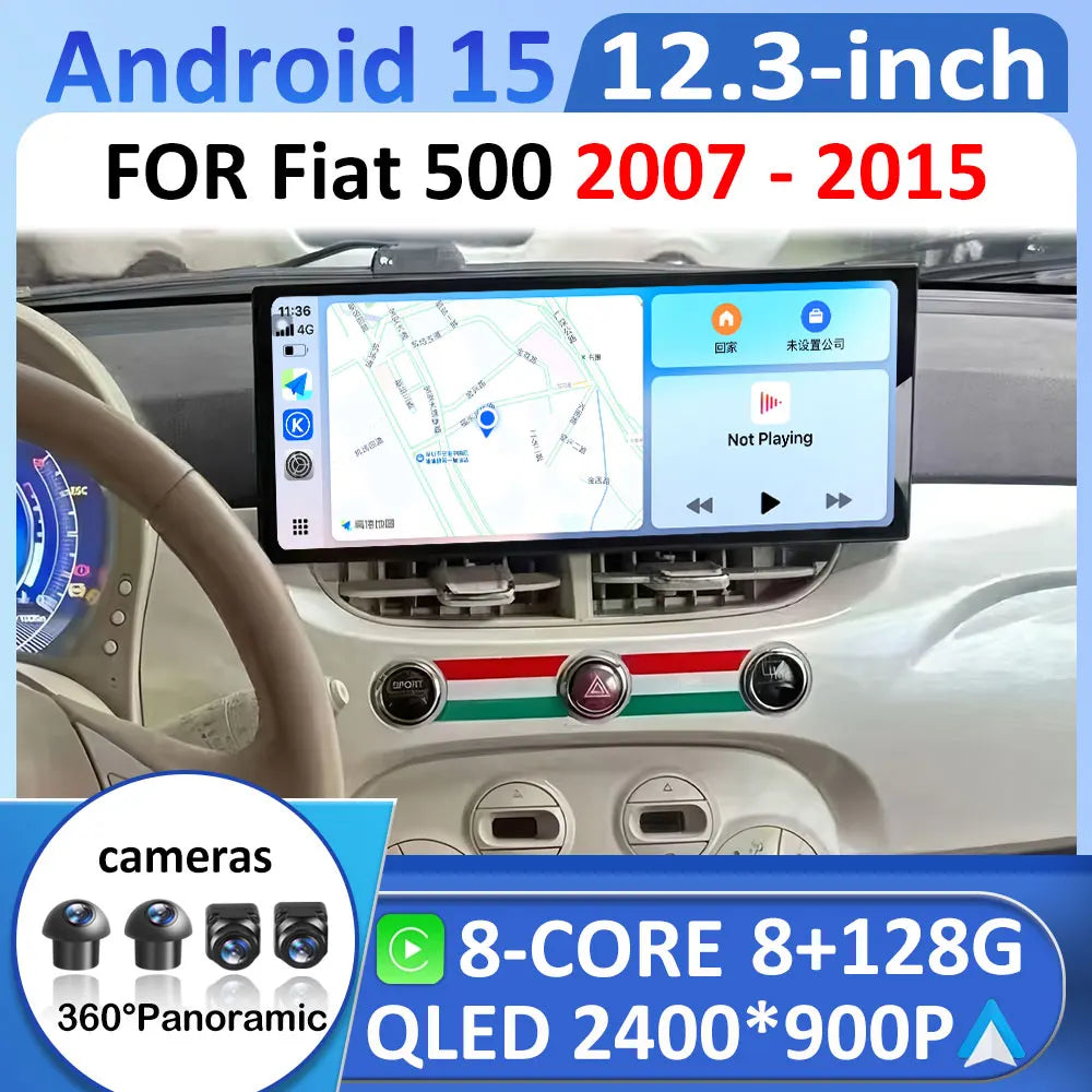 GPS Navigation DSP Stereo for Fiat 500 2007 2008 2009 2010 - 2015 Android 15 Wireless Carp | AUTOKITSHOP