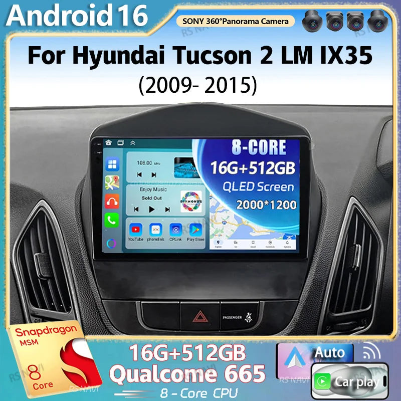 Android 16 For Hyundai Tucson 2 LM IX35 2009 -2015 2K QLED Android Car Radio Multimedia Vi
