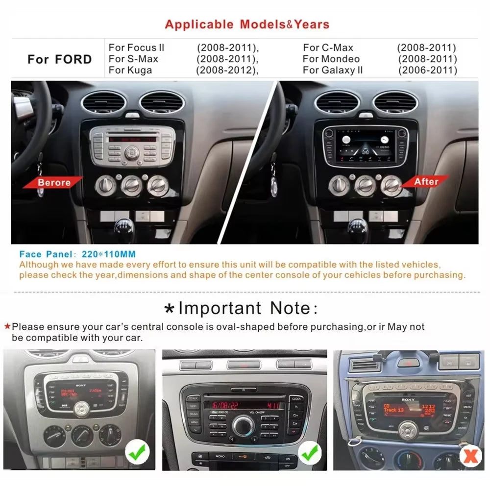 Android 16 For Ford Focus S-max Mondeo Galaxy C-max Car Radio Carplay Gps 5g Multimedia Vi | AUTOKITSHOP