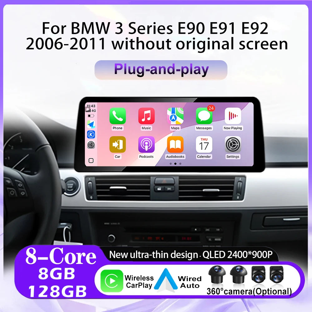 Car Auto Wireles Carplay For BMW 3 Series E90 E91 E92 2006-2011 Radio Stereo Multimedia Vi