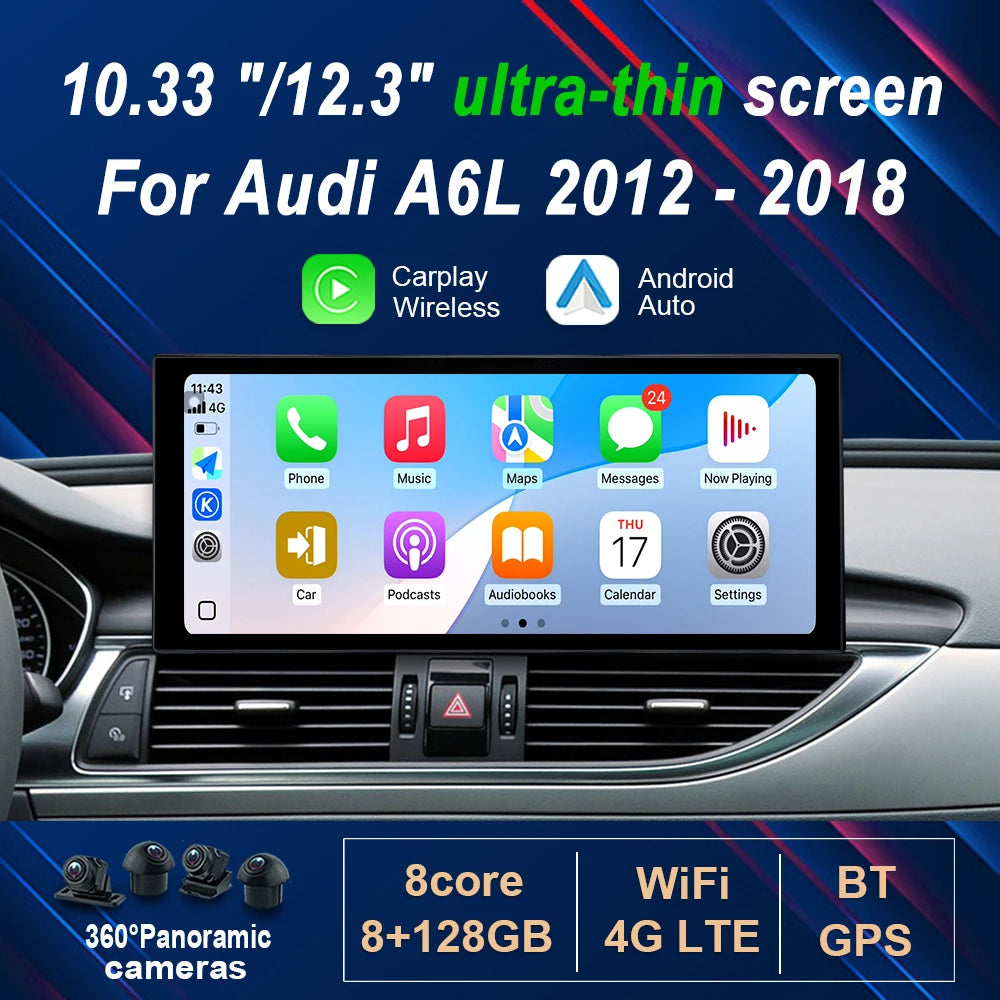 Android 14 for Audi A6L 2012 - 2018 Wireless Carplay HD Touch Screen Car Radio Video Multi